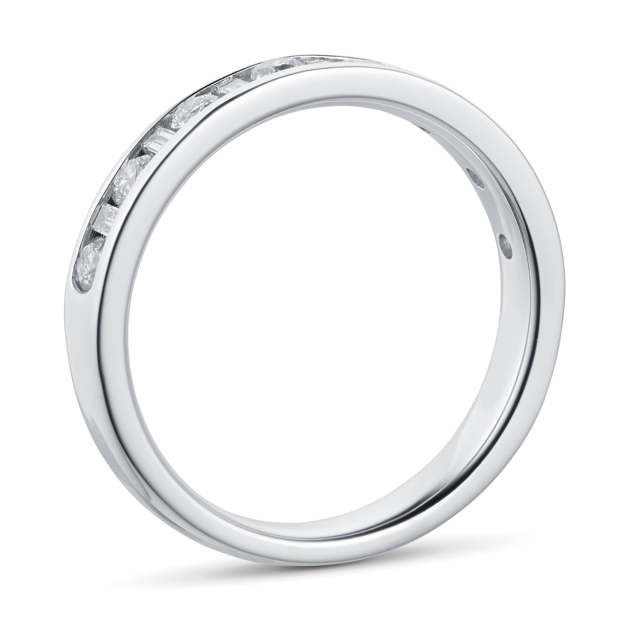 Goldsmiths Baguette And Brilliant Cut 0.50 Carat Total Weight Diamond Half Eternity Ring In 18 Carat White Gold - Ring Size N Goldsmiths Baguette And Brilliant Cut 0.50 Carat Total Weight Diamond Half Eternity Ring In 18 Carat White Gold - Ring Size N