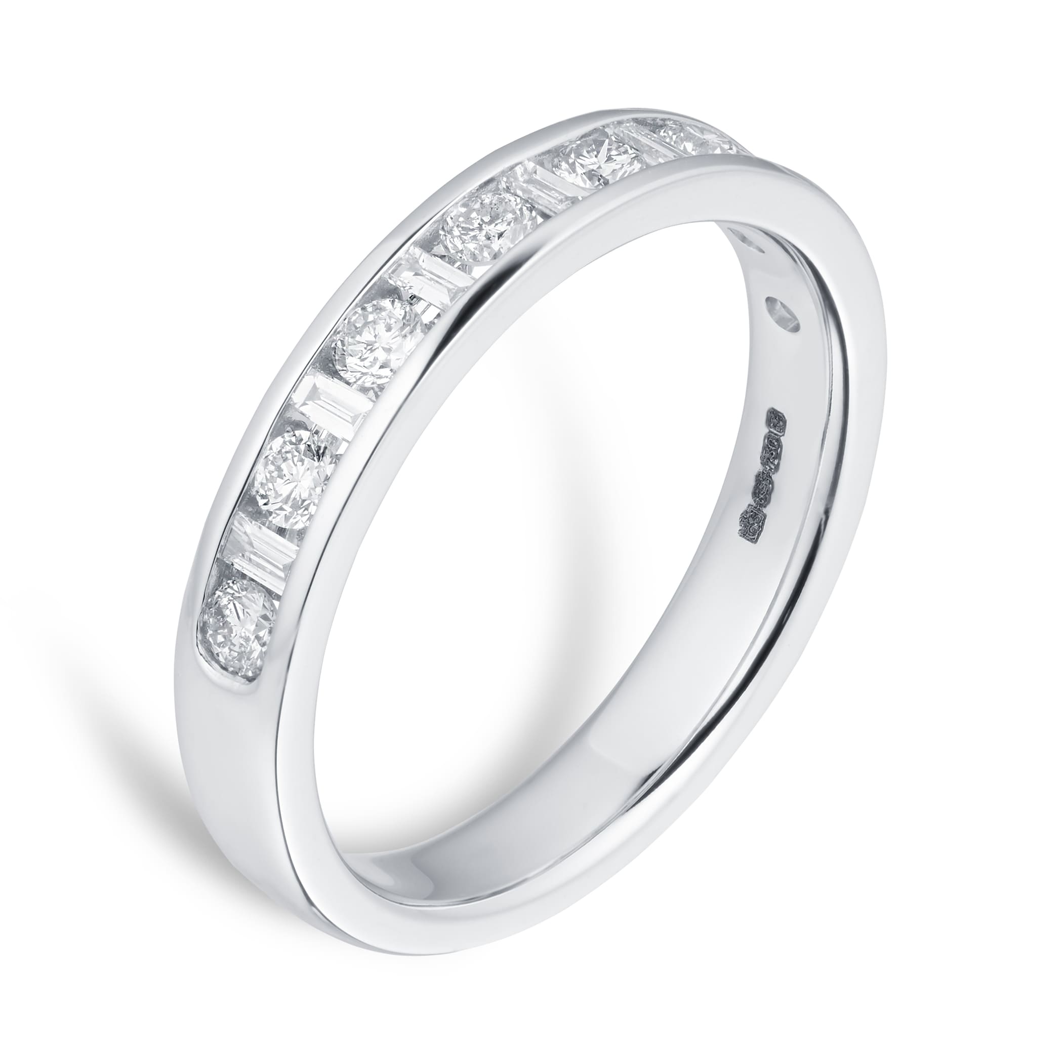 Goldsmiths Baguette And Brilliant Cut 0.50 Carat Total Weight Diamond Half Eternity Ring In 18 Carat White Gold - Ring Size N Goldsmiths Baguette And Brilliant Cut 0.50 Carat Total Weight Diamond Half Eternity Ring In 18 Carat White Gold - Ring Size N