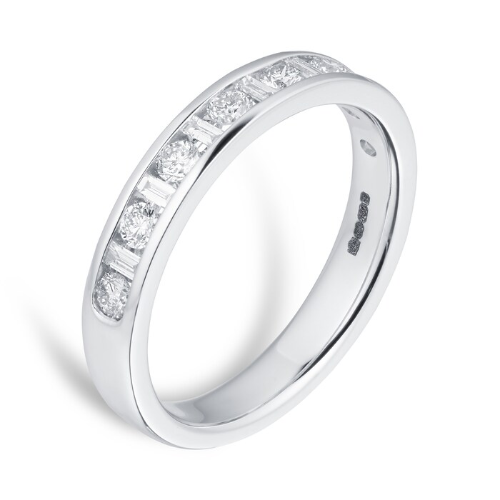 Goldsmiths Baguette And Brilliant Cut 0.50 Carat Total Weight Diamond Half Eternity Ring In 18 Carat White Gold - Ring Size K