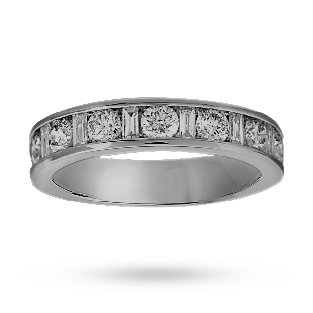 Baguette And Brilliant Cut 100 Carat Total Weight Diamond Half Eternity Ring In 18 Carat White Gold Ring Size K