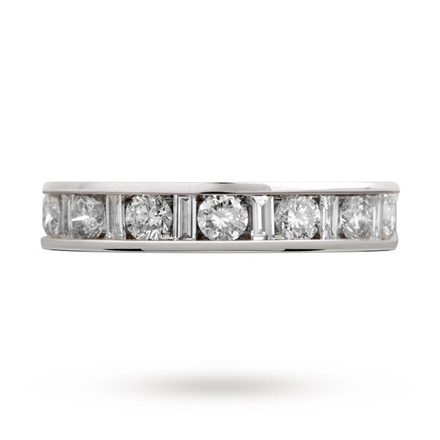 Goldsmiths Baguette And Brilliant Cut 1.00 Carat Total Weight Diamond Half Eternity Ring In 18 Carat White Gold