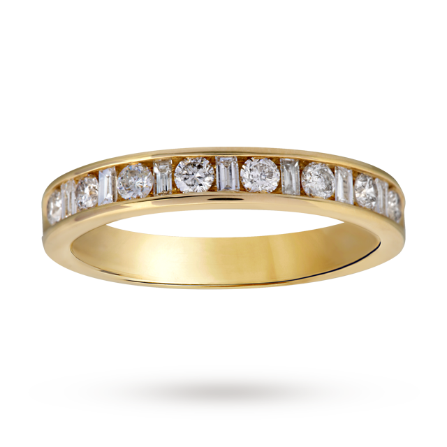 Baguette And Brilliant Cut 0.50 Carat Total Weight Diamond Half Eternity Ring In 18 Carat Yellow Gold - Ring Size P