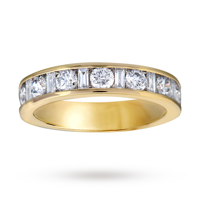 Baguette And Brilliant Cut 1.00 Carat Total Weight Diamond Half Eternity Ring In 18 Carat Yellow Gold - Ring Size N