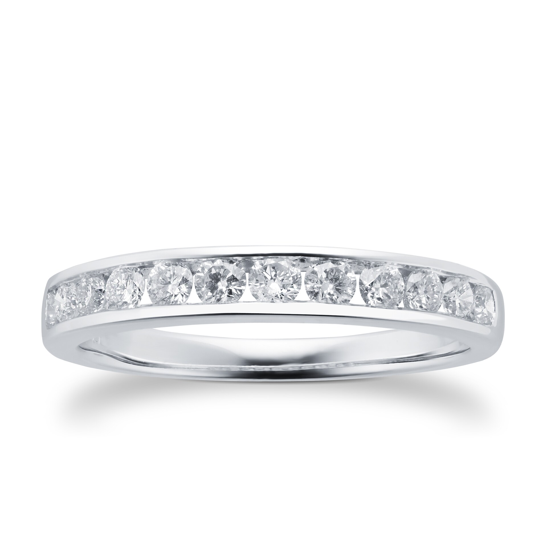 Goldsmiths Brilliant Cut 0.50ct Channel Set Half Eternity Ring In 9ct White Gold Goldsmiths Brilliant Cut 0.50ct Channel Set Half Eternity Ring In 9ct White Gold