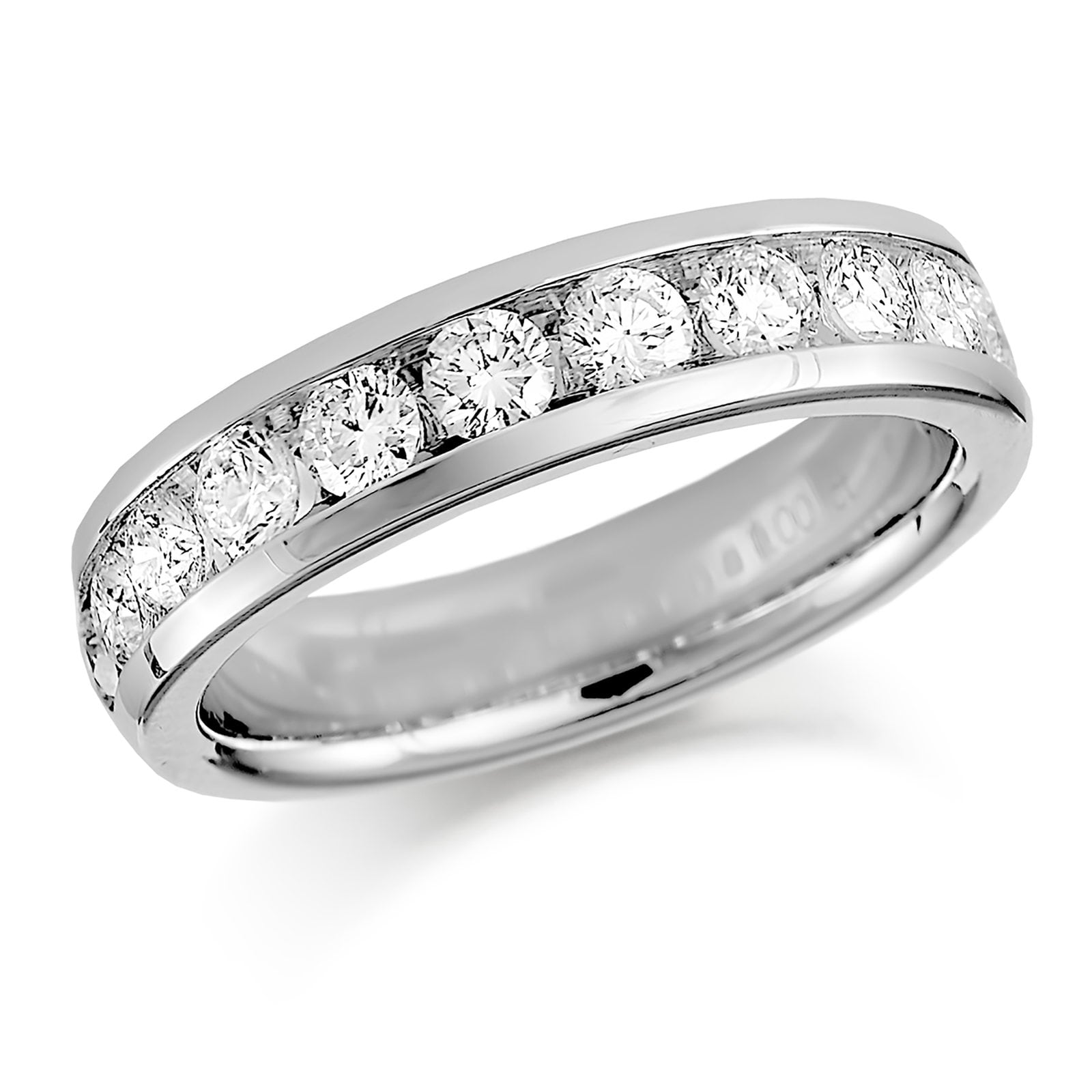 Platinum 1.00ct Round Brilliant Cut Channel Set Half Eternity Ring - Ring Size L