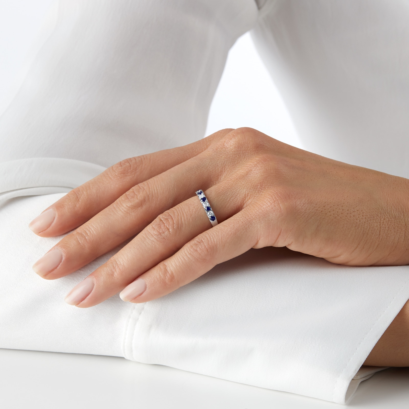 Mappin & Webb Platinum Diamond And Sapphire Half Eternity Ring Mappin & Webb Platinum Diamond And Sapphire Half Eternity Ring
