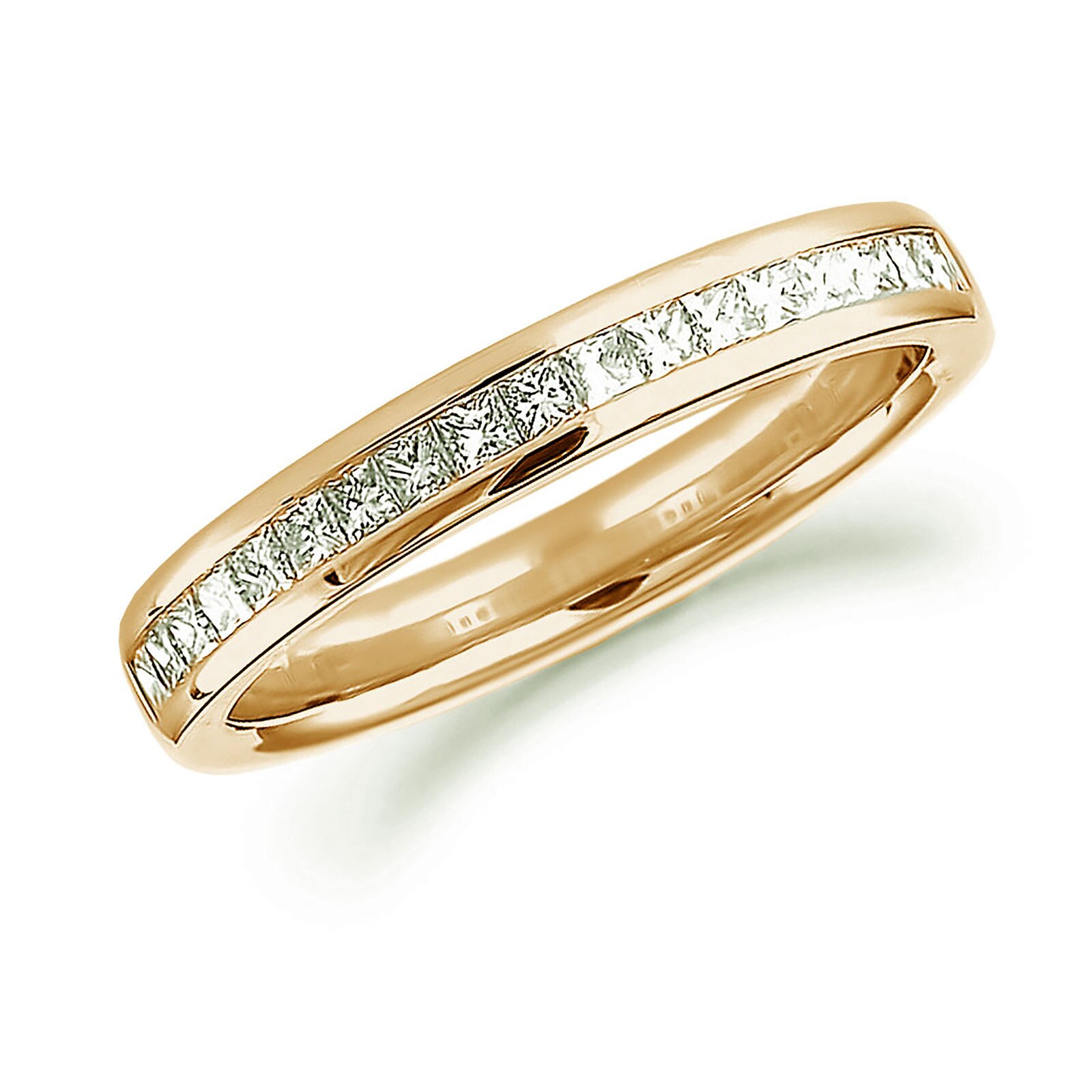 18ct Yellow Gold 0.50ct Princess Cut Channel Set Half Eternity Ring - Ring Size K
