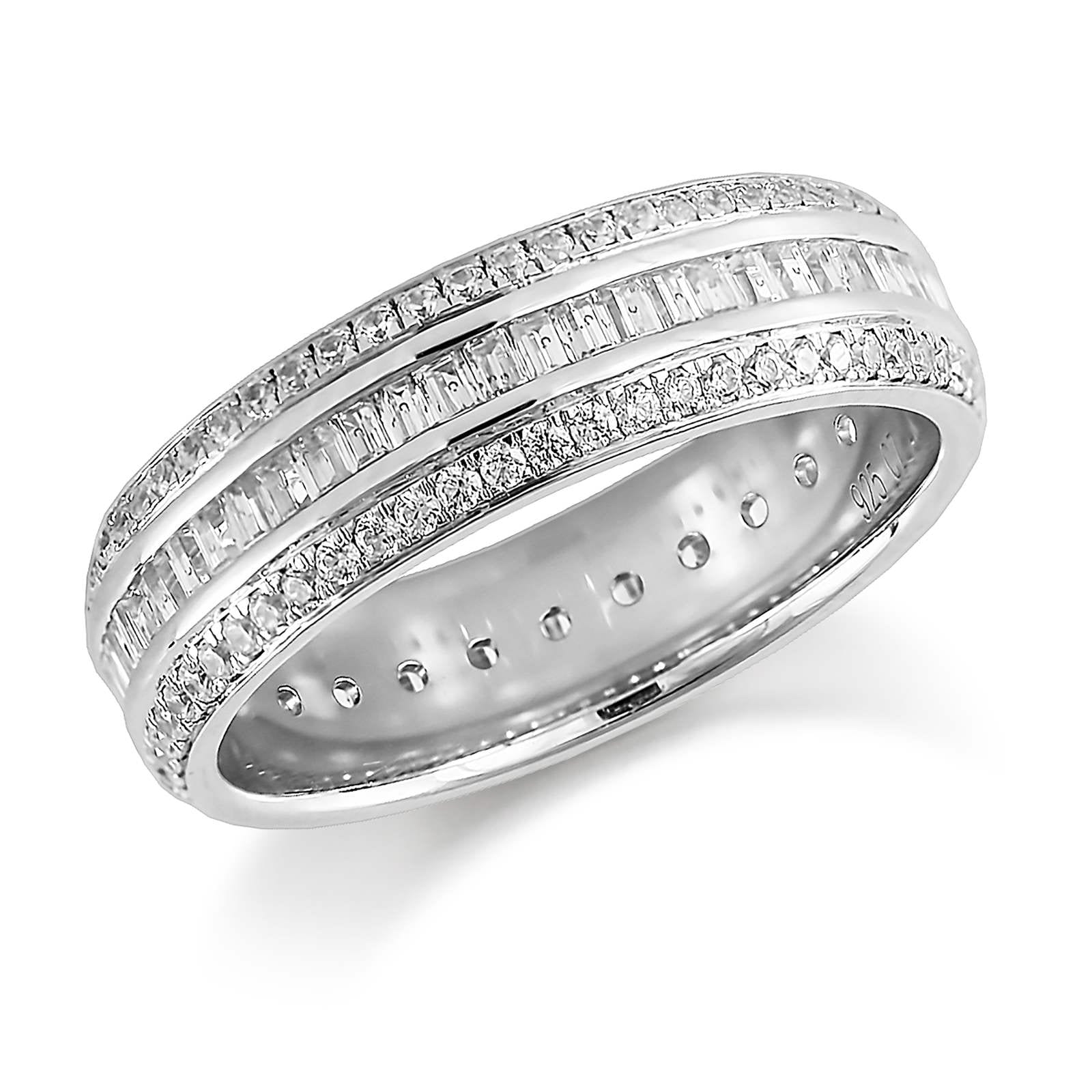 Platinum 1.25ct 3 Row Round And Baguette - Ring Size K