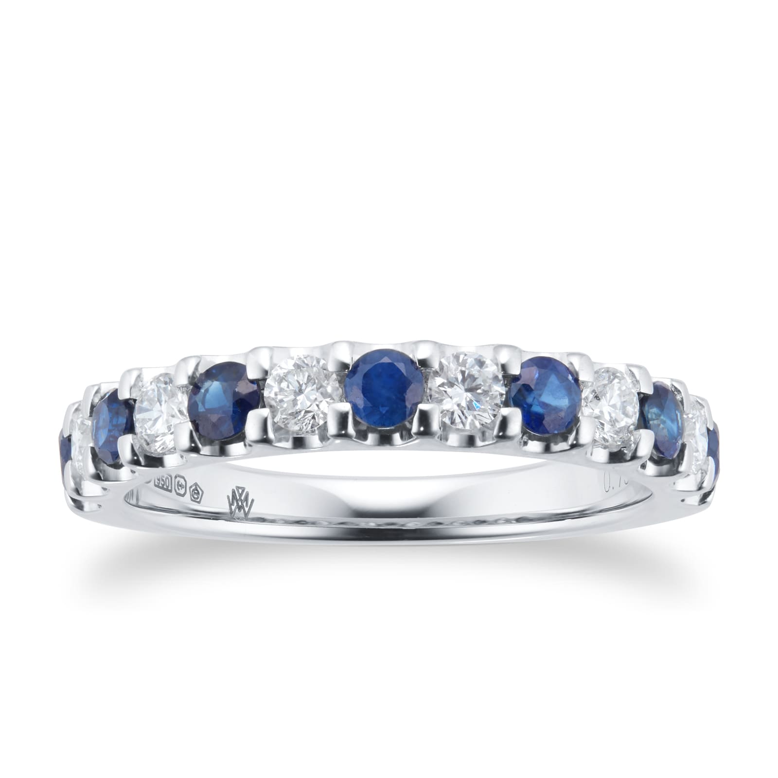 Platinum Diamond And Sapphire 0.73ct Half Eternity Ring - Ring Size N