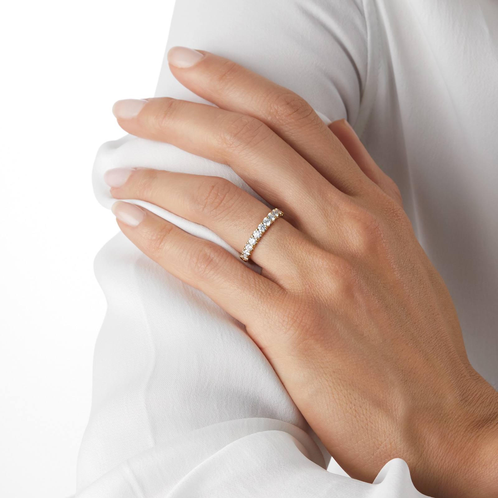 Mappin & Webb 18ct Yellow Gold 0.77ct Claw Set Half Eternity Ring