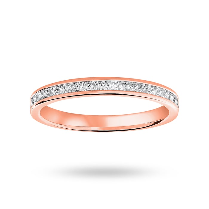 Goldsmiths 18 Carat Rose Gold 0.33 Carat Princess Cut Half Eternity Ring - Ring Size K