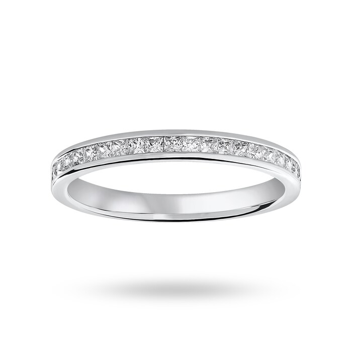 Goldsmiths 18 Carat White Gold 0.33 Carat Princess Cut Half Eternity Ring - Ring Size J