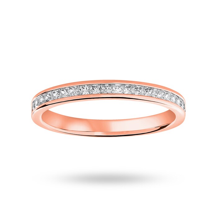 Goldsmiths 9 Carat Rose Gold 0.33 Carat Princess Cut Half Eternity Ring - Ring Size K