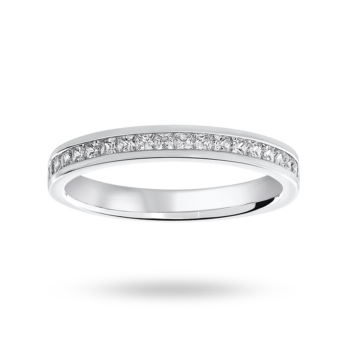 Goldsmiths 18 Carat White Gold 0.50 Carat Princess Cut Half Eternity Ring - Ring Size J
