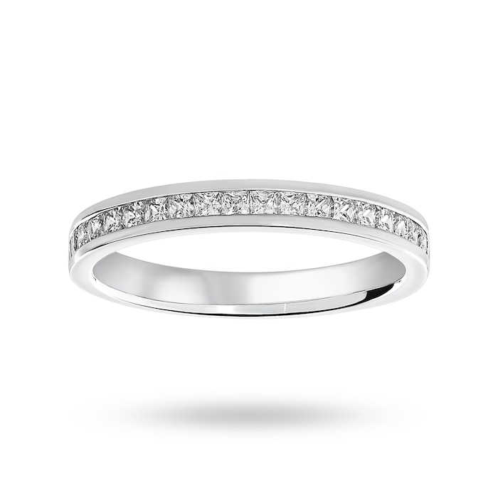 Goldsmiths 18 Carat White Gold 0.50 Carat Princess Cut Channel Set Half Eternity Ring - Ring Size J