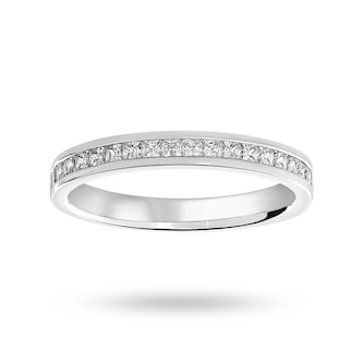 Goldsmiths 18 Carat White Gold 0.50 Carat Princess Cut Channel Set Half Eternity Ring