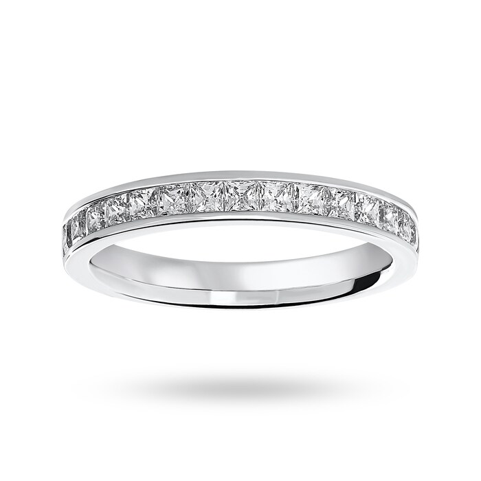 Goldsmiths 18 Carat White Gold 0.75 Carat Princess Cut Half Eternity Ring - Ring Size K