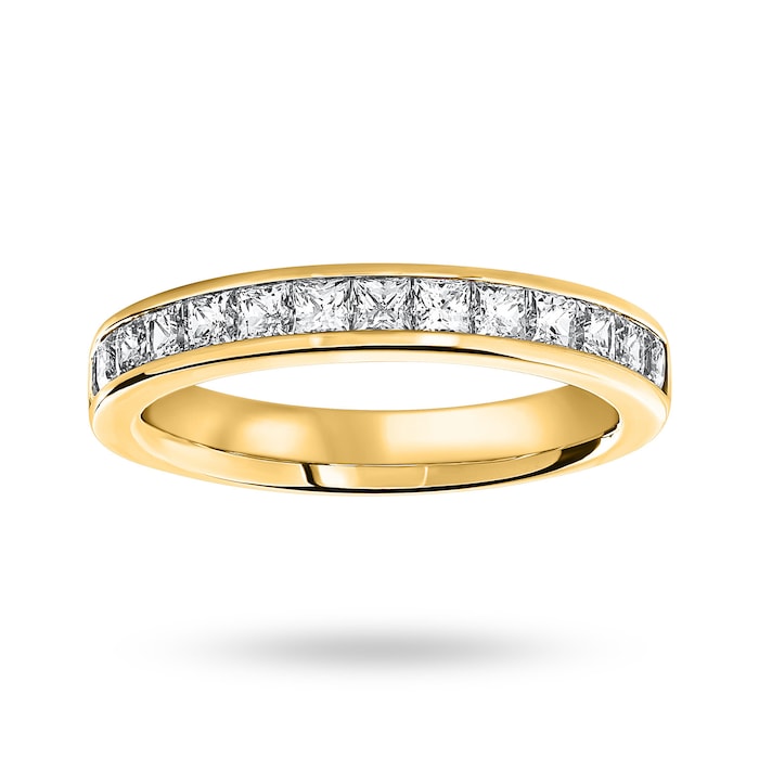 Goldsmiths 18 Carat Yellow Gold 1.00 Carat Princess Cut Half Eternity Ring