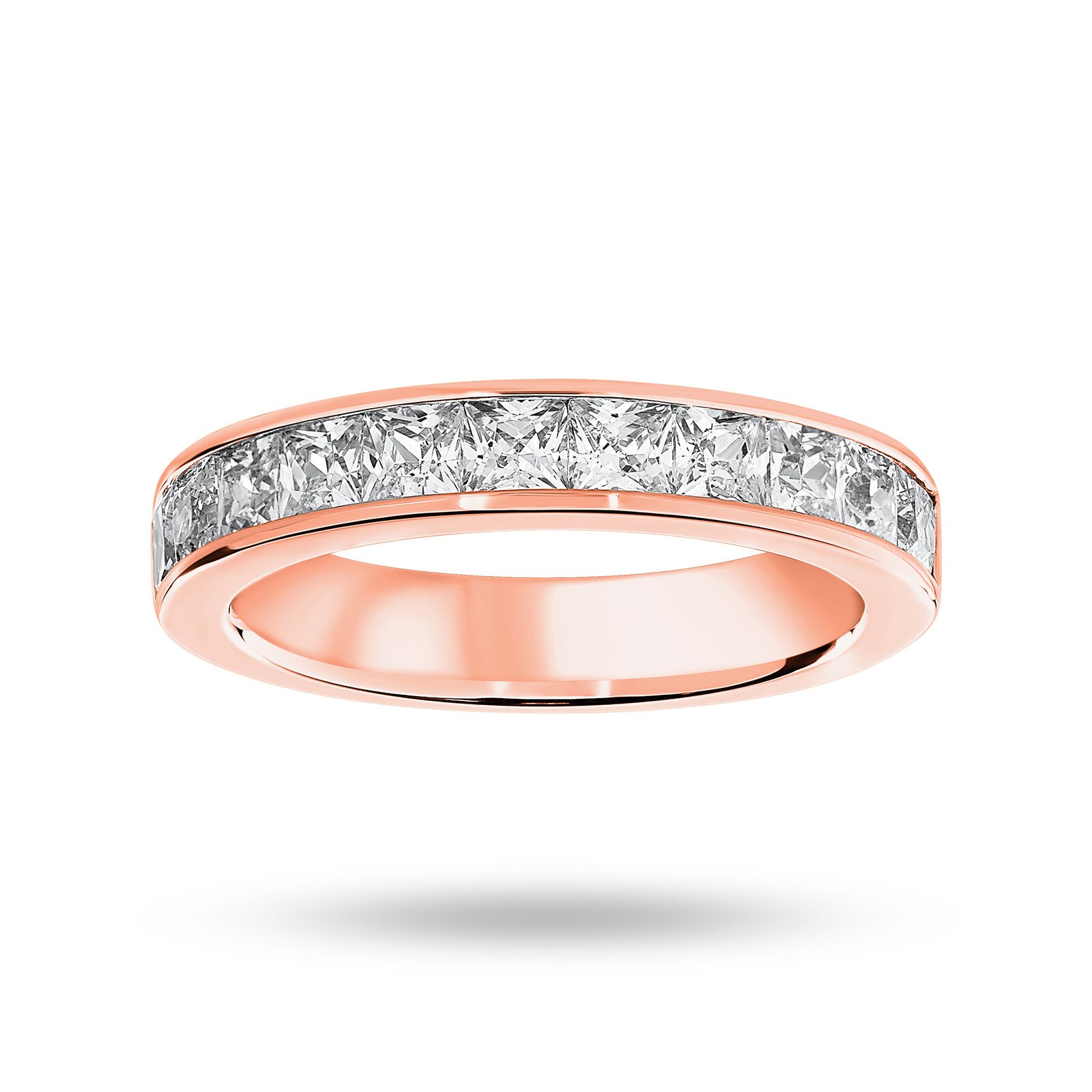 18 Carat Rose Gold 1.50 Carat Princess Cut Half Eternity Ring - Ring Size M