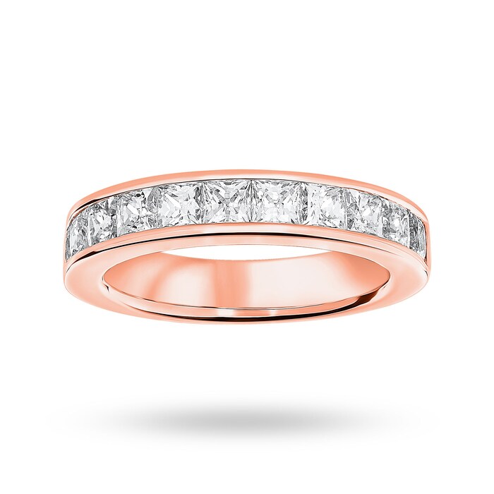 Goldsmiths 18 Carat Rose Gold 2.00 Carat Princess Cut Half Eternity Ring - Ring Size K