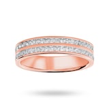 Goldsmiths 9 Carat Rose Gold 0.75 Carat Princess Cut 2 Row Half Eternity Ring - Ring Size V.5