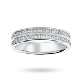 Goldsmiths 9 Carat White Gold 0.75 Carat Princess Cut 2 Row Half Eternity Ring