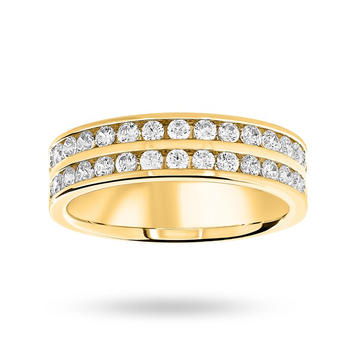Goldsmiths 18 Carat Yellow Gold 0.75 Carat Brilliant Cut 2 Row Half Eternity Ring - Ring Size N