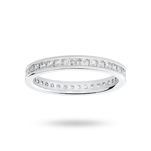 Goldsmiths 9 Carat White Gold 1.00 Carat Princess Cut Channel Set Full Eternity Ring