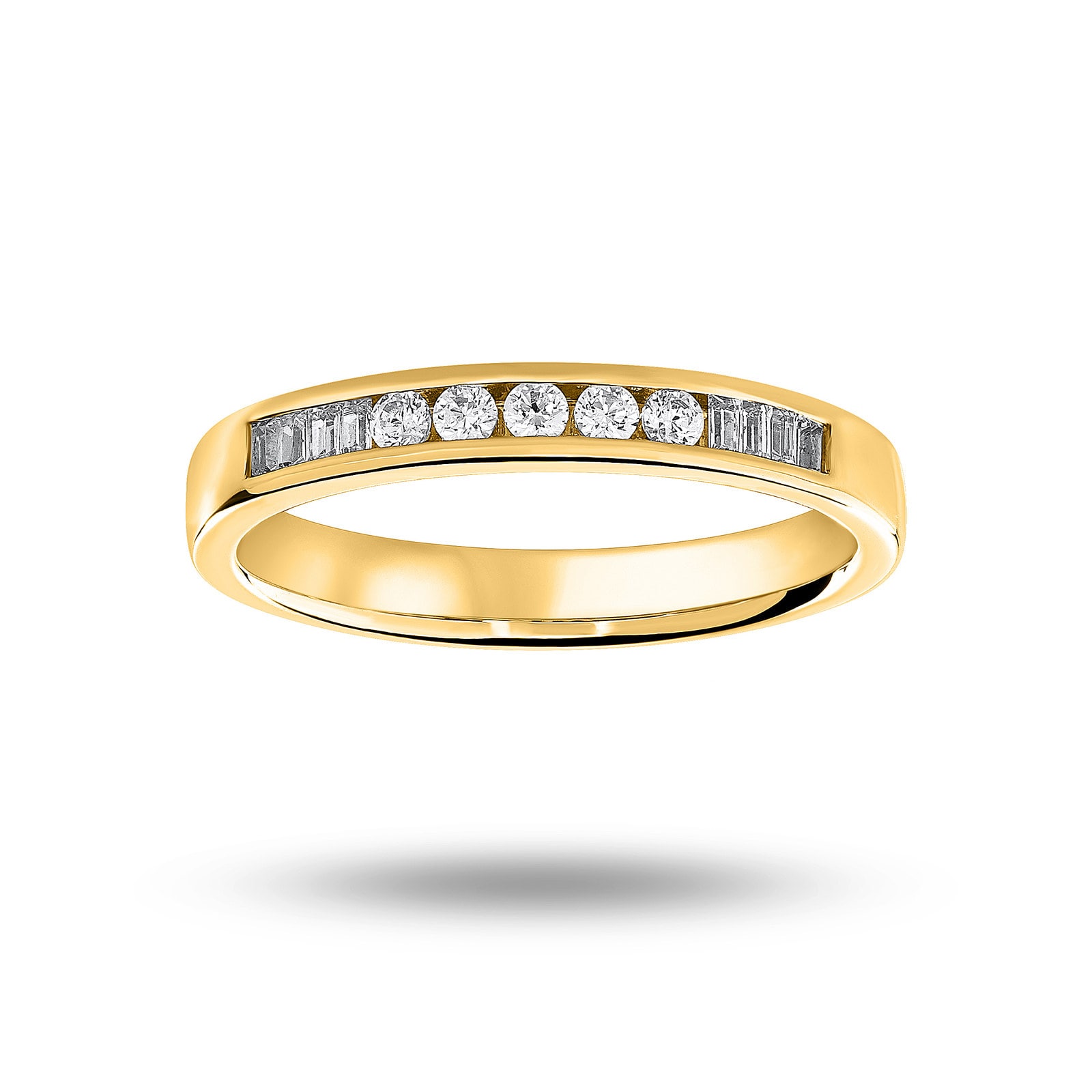 Click to view product details and reviews for 18 Carat Yellow Gold 020 Carat Brilliant Cut And Baguette Channel Set Half Eternity Ring Ring Size K.