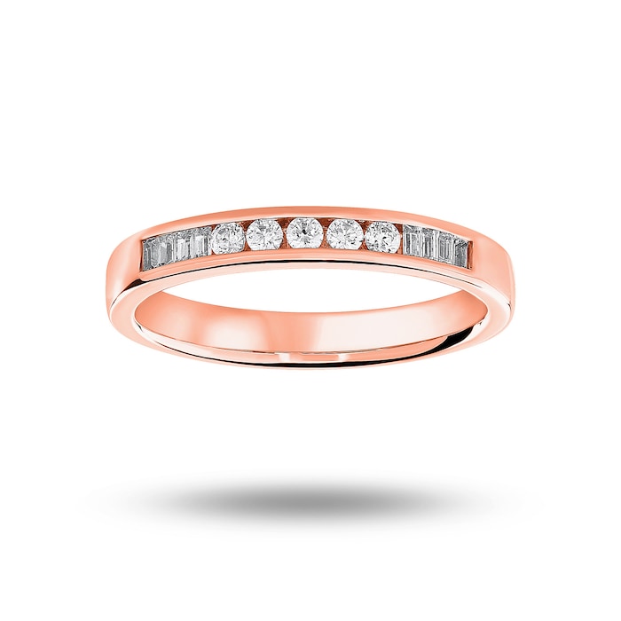 Goldsmiths 9 Carat Rose Gold 0.20 Carat Brilliant Cut And Baguette Channel Set Half Eternity Ring - Ring Size V.5