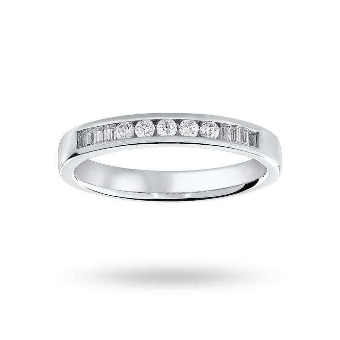 Goldsmiths 9 Carat White Gold 0.20 Carat Brilliant Cut And Baguette Channel Set Half Eternity Ring - Ring Size G