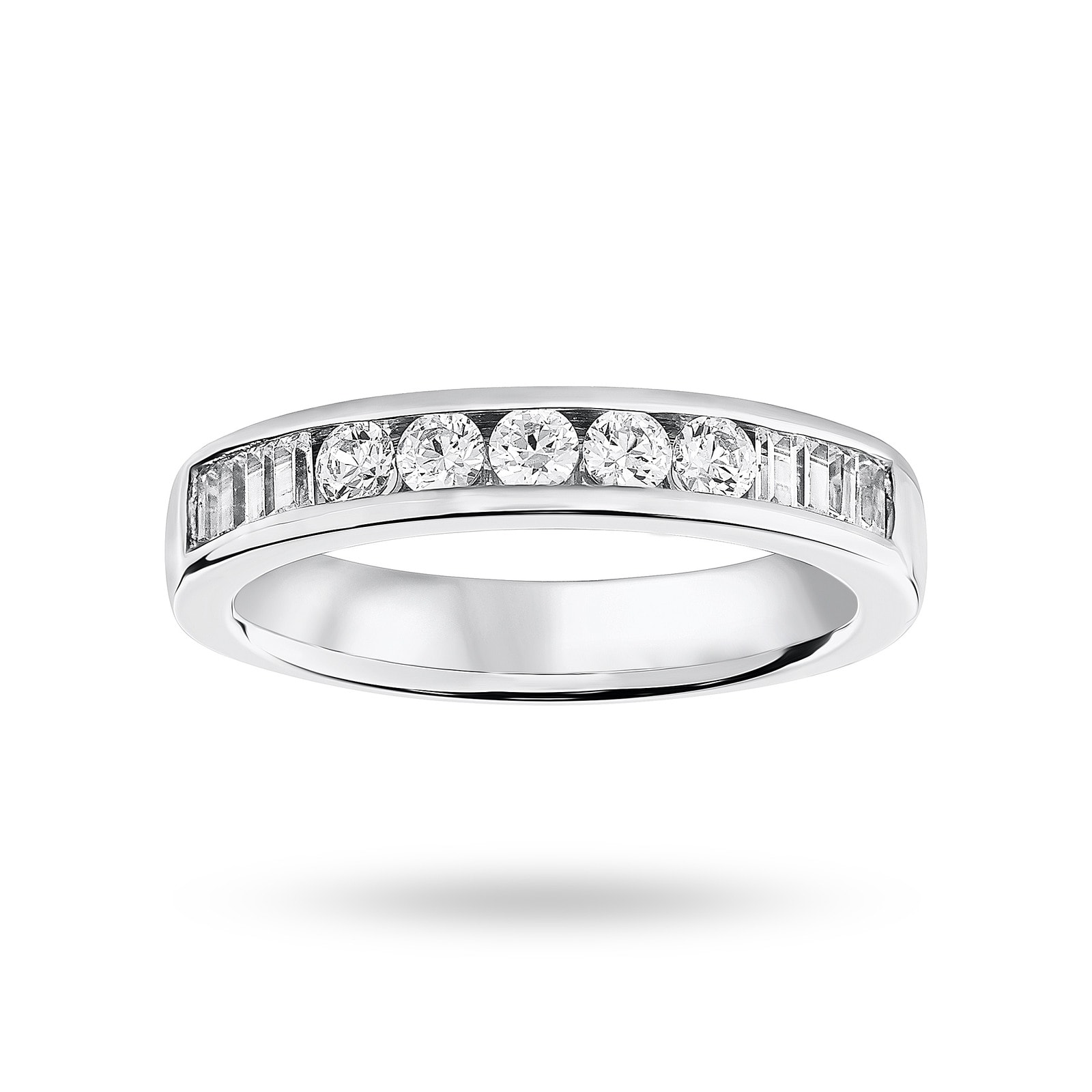 Platinum 0.50 Carat Brilliant Cut And Baguette Channel Set Half Eternity Ring - Ring Size O