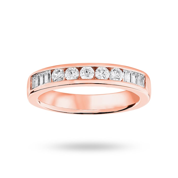 Goldsmiths 18 Carat Rose Gold 0.50 Carat Brilliant Cut And Baguette Channel Set Half Eternity Ring