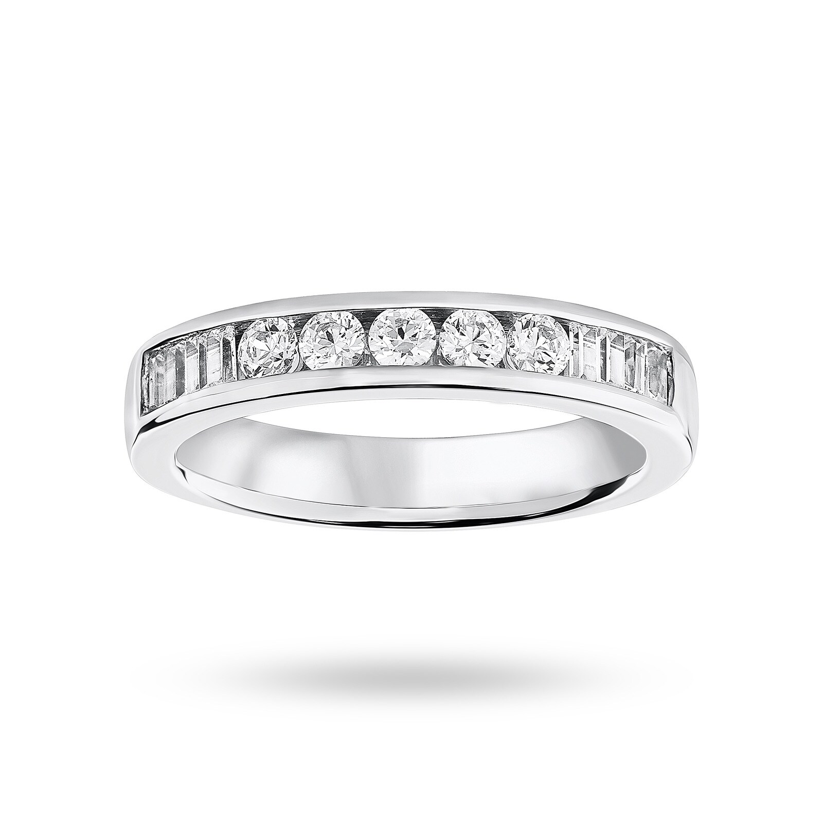18 Carat White Gold 0.50 Carat Brilliant Cut And Baguette Channel Set Half Eternity Ring - Ring Size L