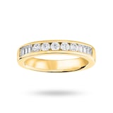 Goldsmiths 18 Carat Yellow Gold 0.50 Carat Brilliant Cut And Baguette Channel Set Half Eternity Ring - Ring Size J