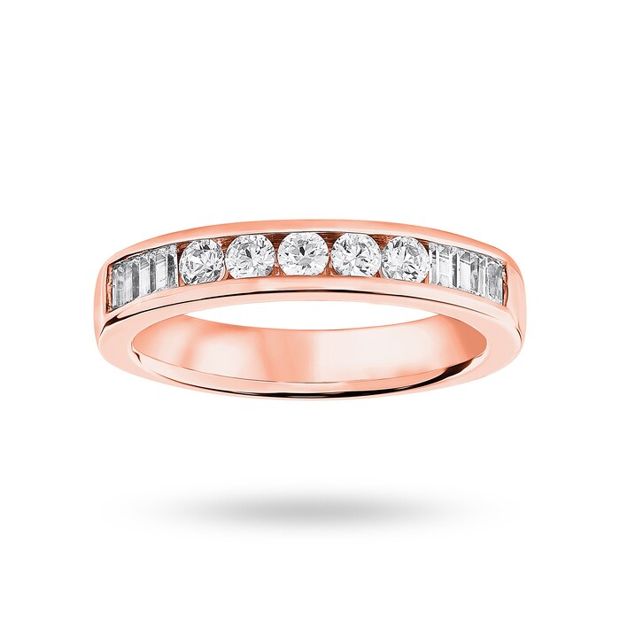 Goldsmiths 9 Carat Rose Gold 0.50 Carat Brilliant Cut And Baguette Channel Set Half Eternity Ring