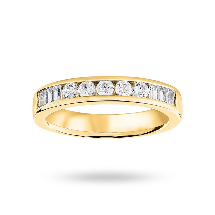 Goldsmiths 9 Carat Yellow Gold 0.50 Carat Brilliant Cut And Baguette Channel Set Half Eternity Ring - Ring Size L.5