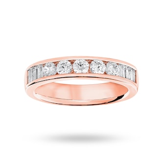 Goldsmiths 18 Carat Rose Gold 0.75 Carat Brilliant Cut And Baguette Channel Set Half Eternity Ring