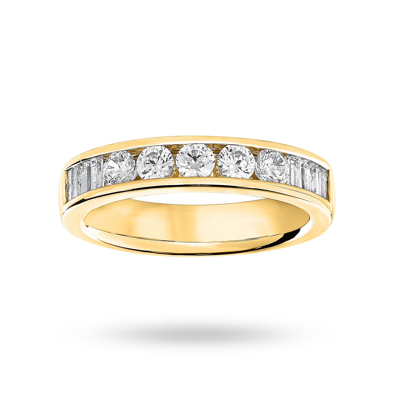 Click to view product details and reviews for 18 Carat Yellow Gold 075 Carat Brilliant Cut And Baguette Channel Set Half Eternity Ring Ring Size M.
