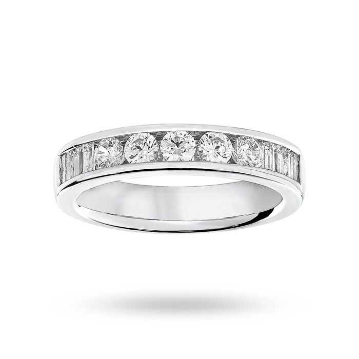 Goldsmiths 9 Carat White Gold 0.75 Carat Brilliant Cut And Baguette Channel Set Half Eternity Ring