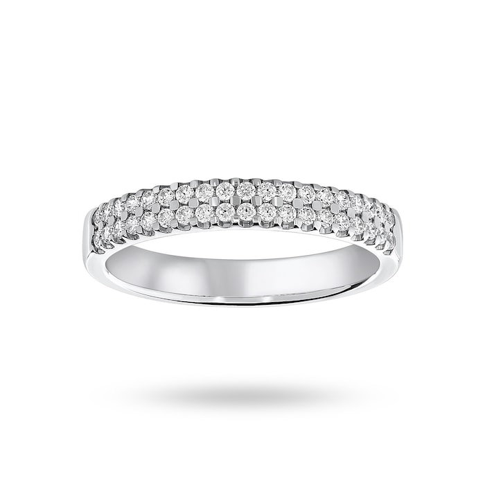 Goldsmiths 18 Carat White Gold 0.25 Carat Brilliant Cut 2 Row Claw Set Half Eternity Ring - Ring Size I.5