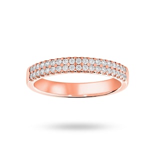 Goldsmiths 9 Carat Rose Gold 0.25 Carat Brilliant Cut 2 Row Claw Set Half Eternity Ring