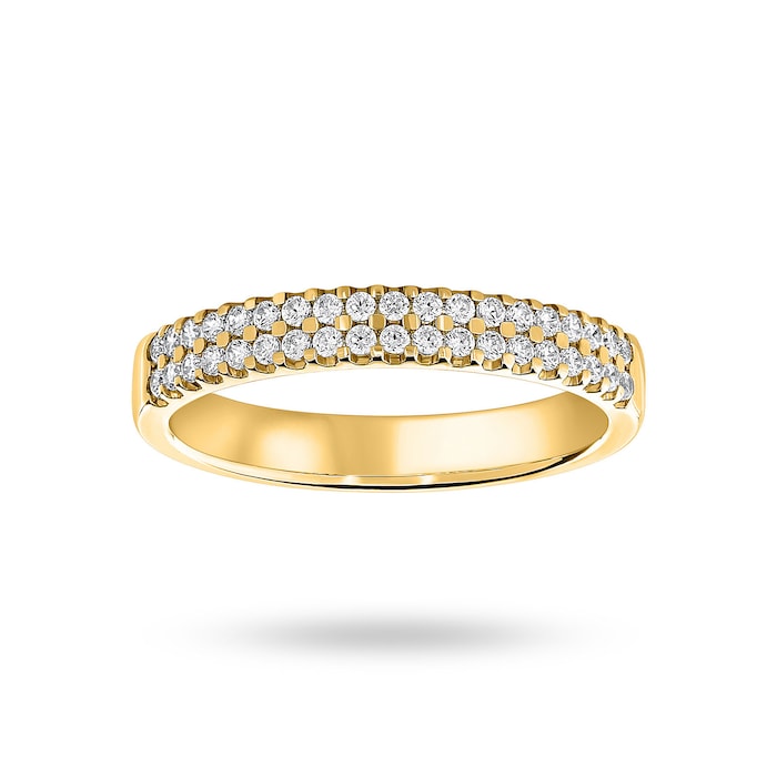 Goldsmiths 9 Carat Yellow Gold 0.25 Carat Brilliant Cut 2 Row Claw Set Half Eternity Ring - Ring Size V.5