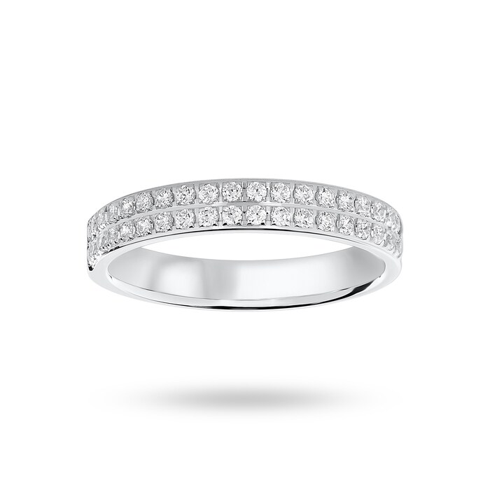 Goldsmiths 18 Carat White Gold 0.25 Carat Brilliant Cut 2 Row Claw Pave Half Eternity Ring - Ring Size J.5