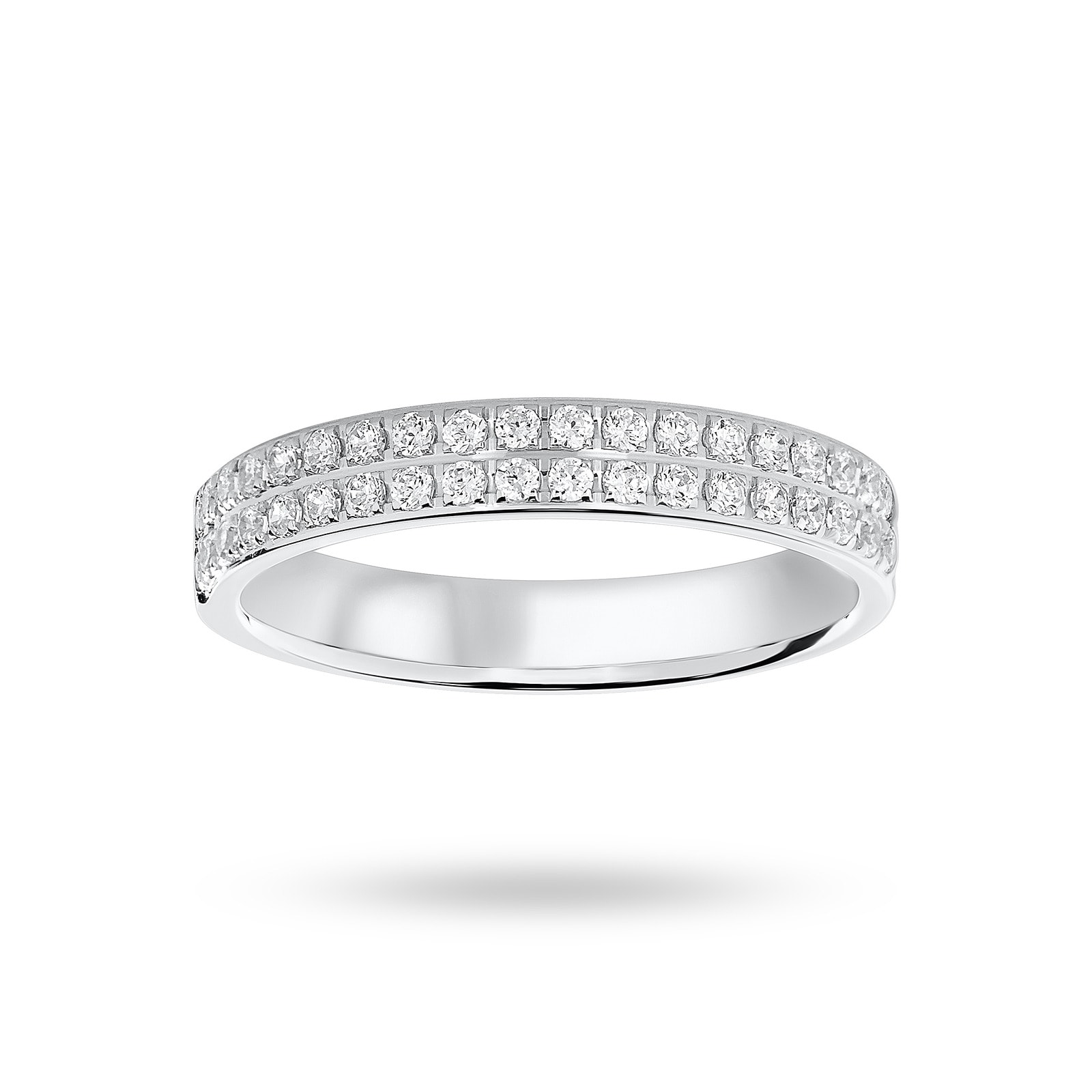 9 Carat White Gold 0.25 Carat Brilliant Cut 2 Row Claw Pave Half Eternity Ring - Ring Size K