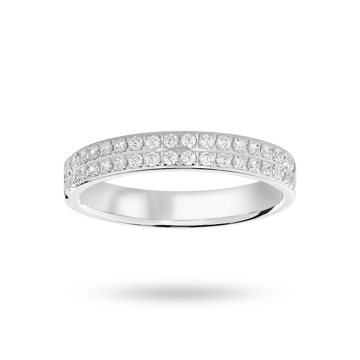 Goldsmiths 9 Carat White Gold 0.25 Carat Brilliant Cut 2 Row Claw Pave Half Eternity Ring - Ring Size K