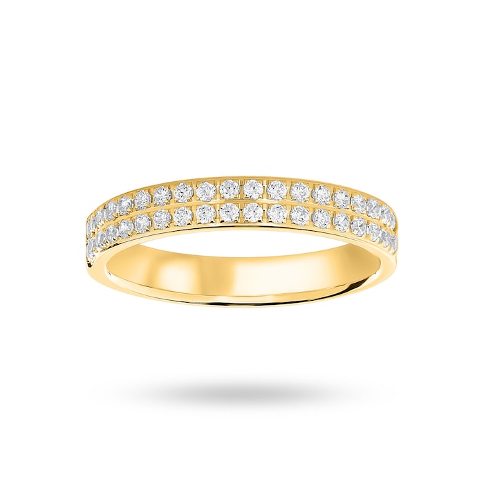 Goldsmiths 9 Carat Yellow Gold 0.25 Carat Brilliant Cut 2 Row Claw Pave Half Eternity Ring - Ring Size P.5
