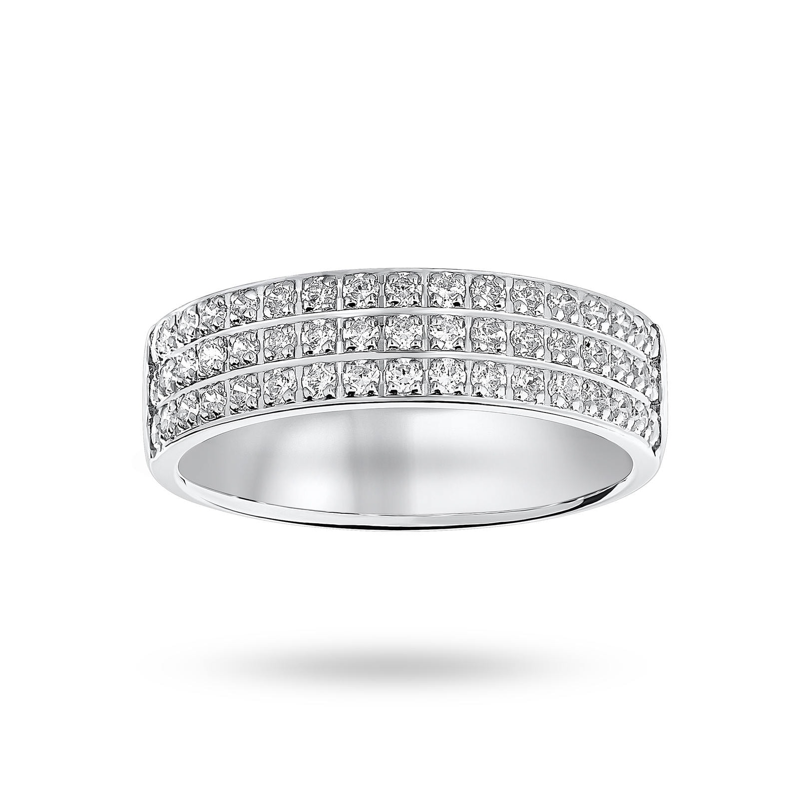 Platinum 0.50 Carat Brilliant Cut 3 Row Claw Pave Half Eternity Ring - Ring Size O