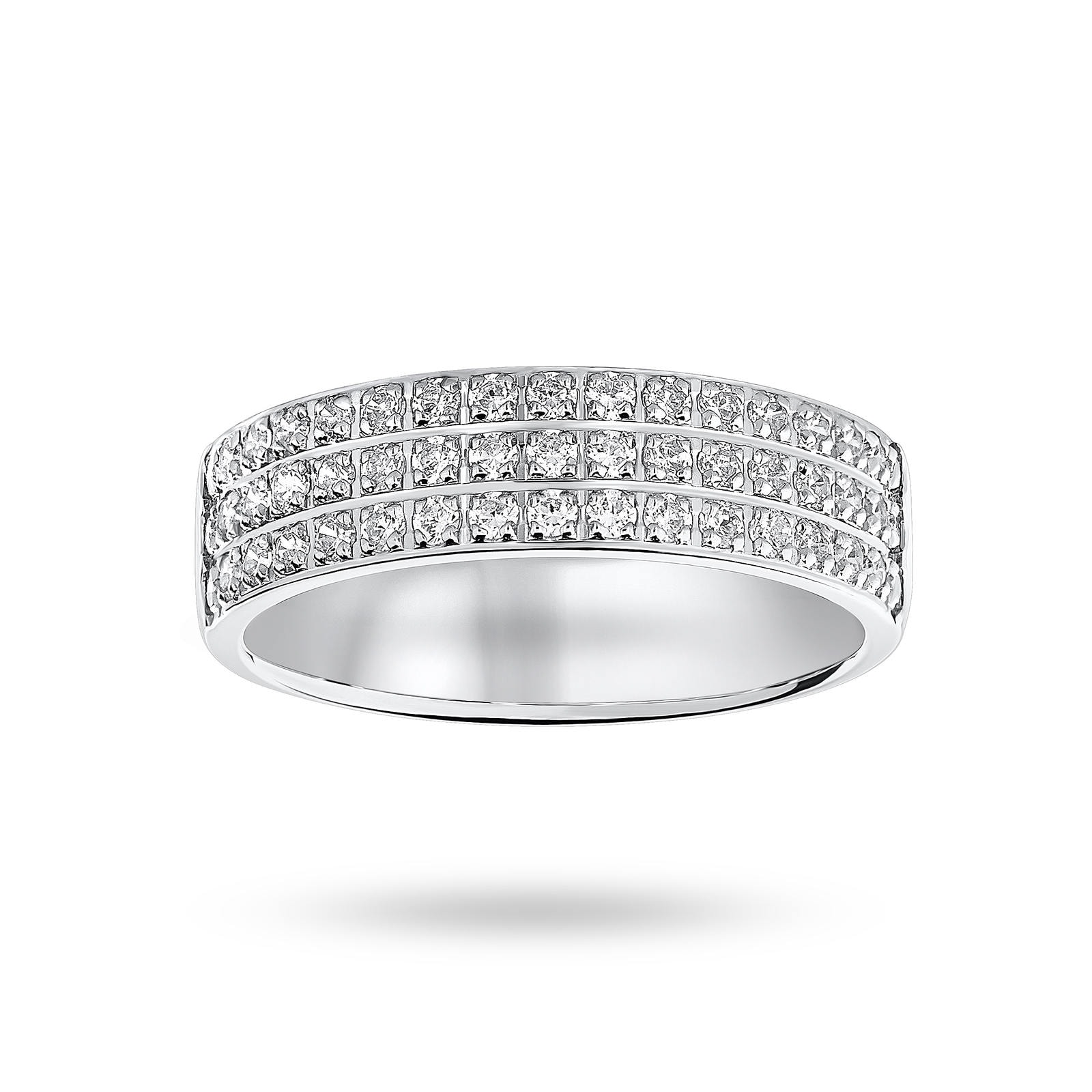 Goldsmiths Platinum 0.50 Carat Brilliant Cut 3 Row Claw Pave Half Eternity Ring
