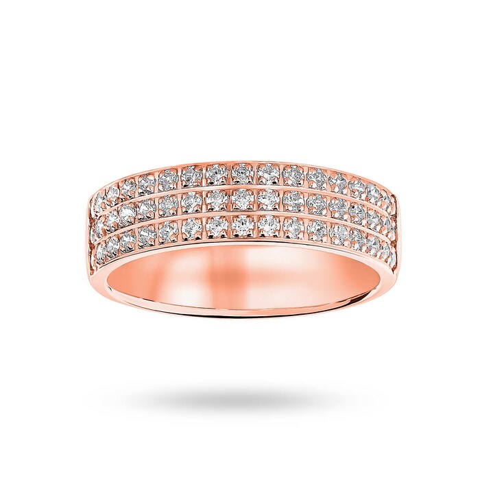 Goldsmiths 18 Carat Rose Gold 0.50 Carat Brilliant Cut 3 Row Claw Pave Half Eternity Ring - Ring Size R